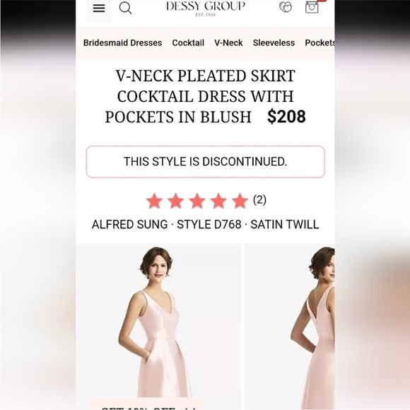 Alfred Sung Satin Twill V-Neck Pleated Skirt Cocktail Dress in Blue Mist D768 0R - Picture 13 of 14